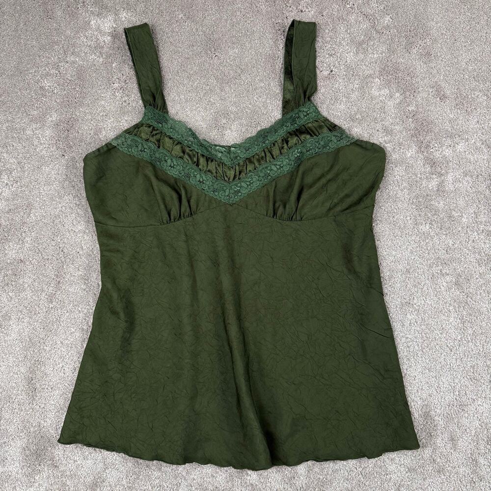 Maurices Vtg Olive Green Satin Lace Trim Camisole Tank Top Plus Size 20 Coquette